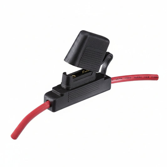 Maxi Blade in-line fuse holder with protective cover and 8AWG cable for 12V electrical systems