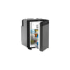 Dometic NRX 50C fridge/freezer with open door showcasing food and drinks inside, perfect for campervans.