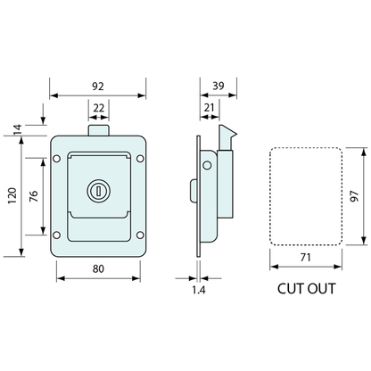 Steel panel latch lock with key for van conversion storage