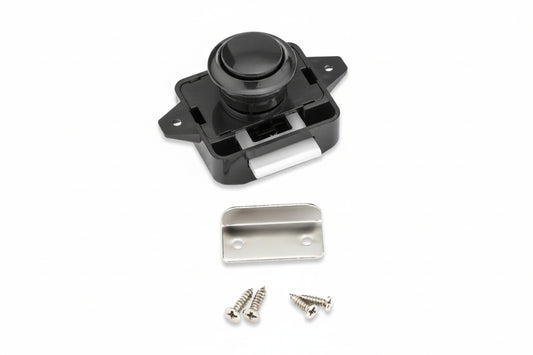 Black push button cabinet lock for campervan conversion