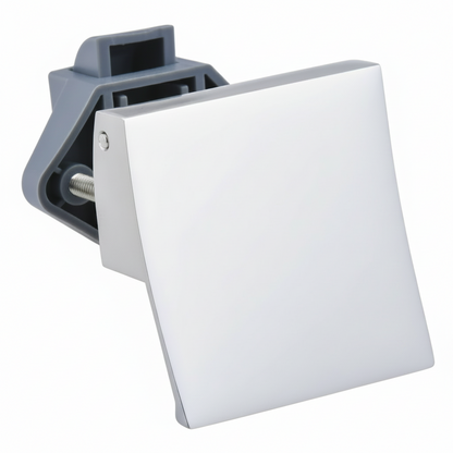 Silver push-pull cabinet latch in open position for campervan cabinetry