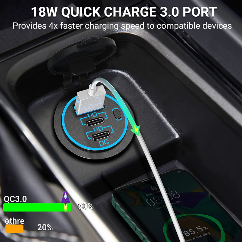Dual USB-C Fast Charge Socket — 78W PD3.0 & QC3.0
