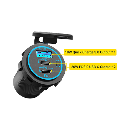 Dual USB-C Fast Charge Socket — 78W PD3.0 & QC3.0