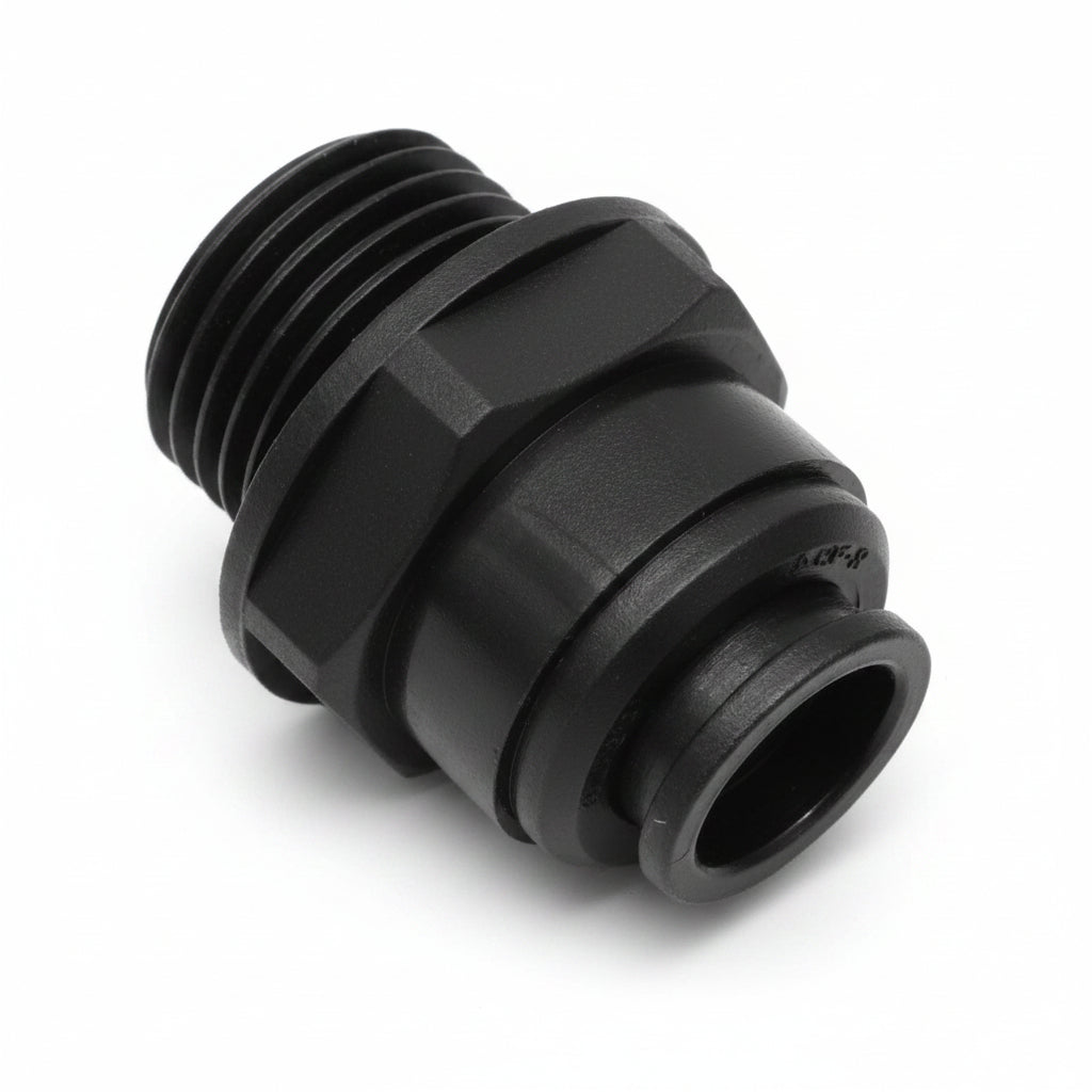 Black rubber fitting on a white background