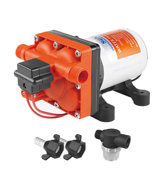 Seaflo 42 Series 12 V RV pump delivers 11.3 L/min at 55 PSI. Self-priming, compact, quiet—perfect for campervan fresh-water systems.