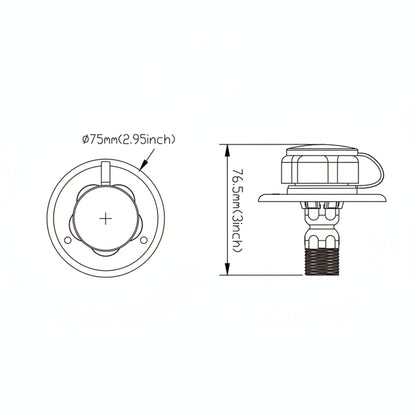 Technical specification drawing of Seaflo water inlet fitting