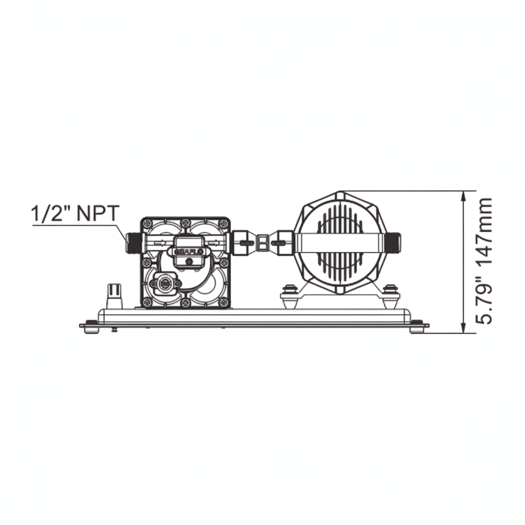 Accumulator tank specifications and measurements for Seaflo water pressure system
