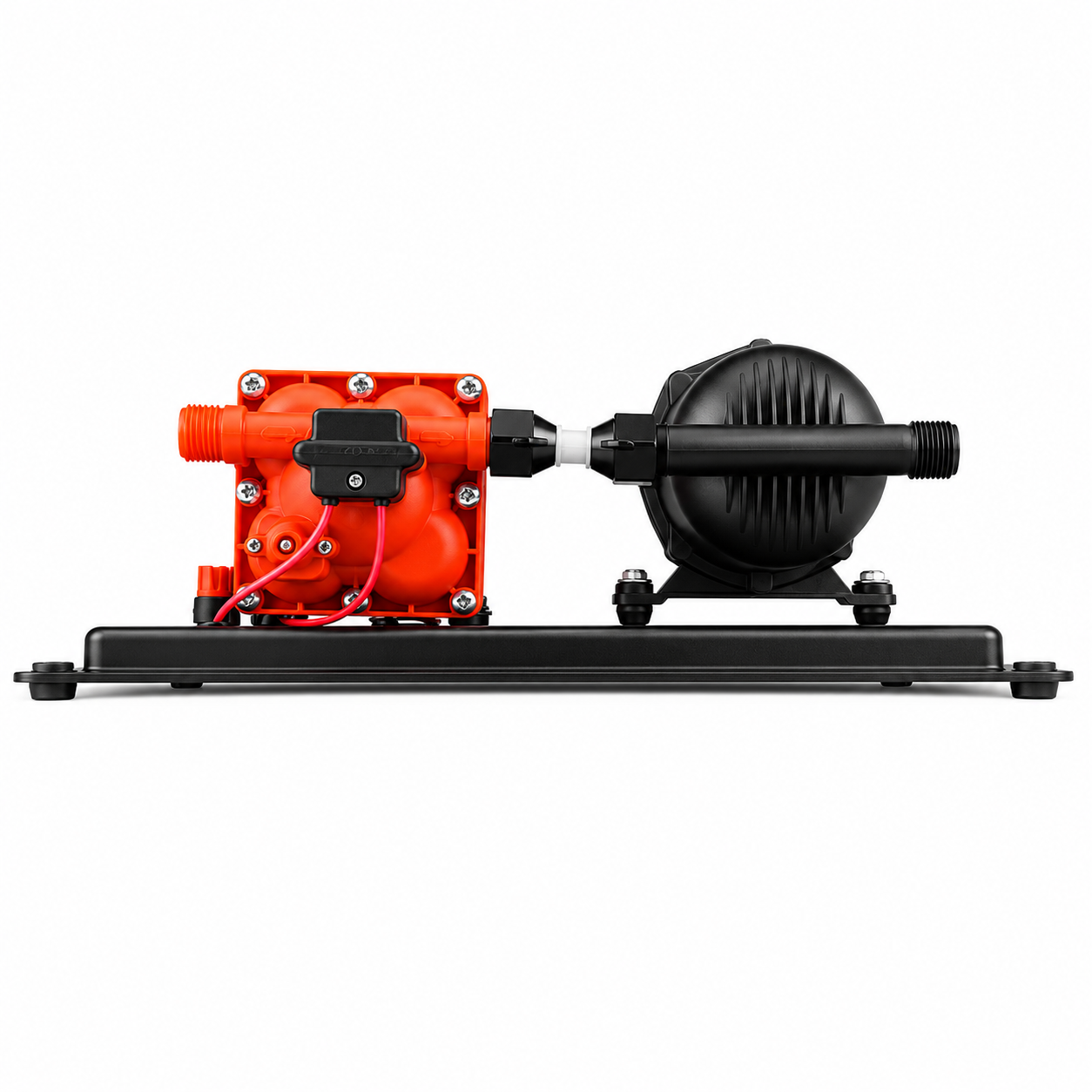Rear angle view of Seaflo 11.3LPM water pressure system with pump and pressure tank