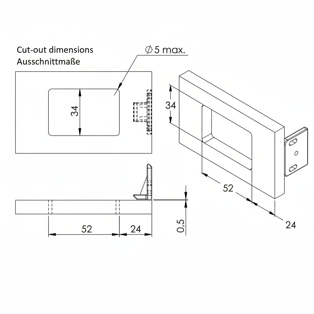 Technical dimension drawing of snap lock folding handle latch with measurements.