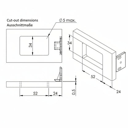 Technical dimension drawing of snap lock folding handle latch with measurements.