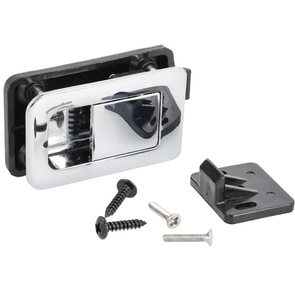 Snap lock folding handle latch kit with mounting hardware and strike plate.