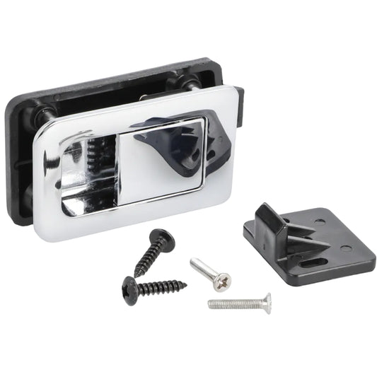 Snap lock folding handle latch kit with mounting hardware and strike plate.