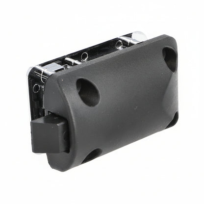 Rear view of snap lock cabinet latch showing mounting and locking components.