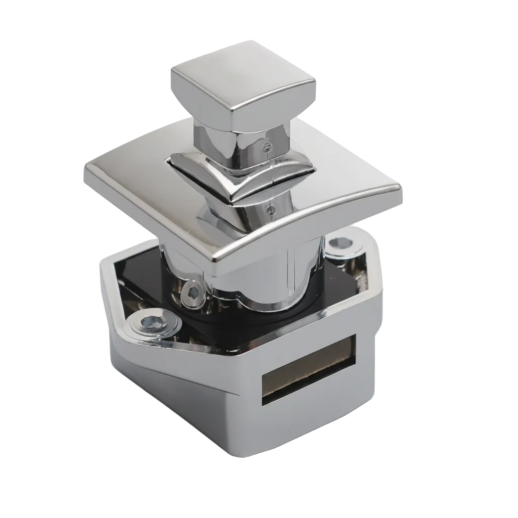 Square chrome push button cabinet latch for campervan and RV cupboards
