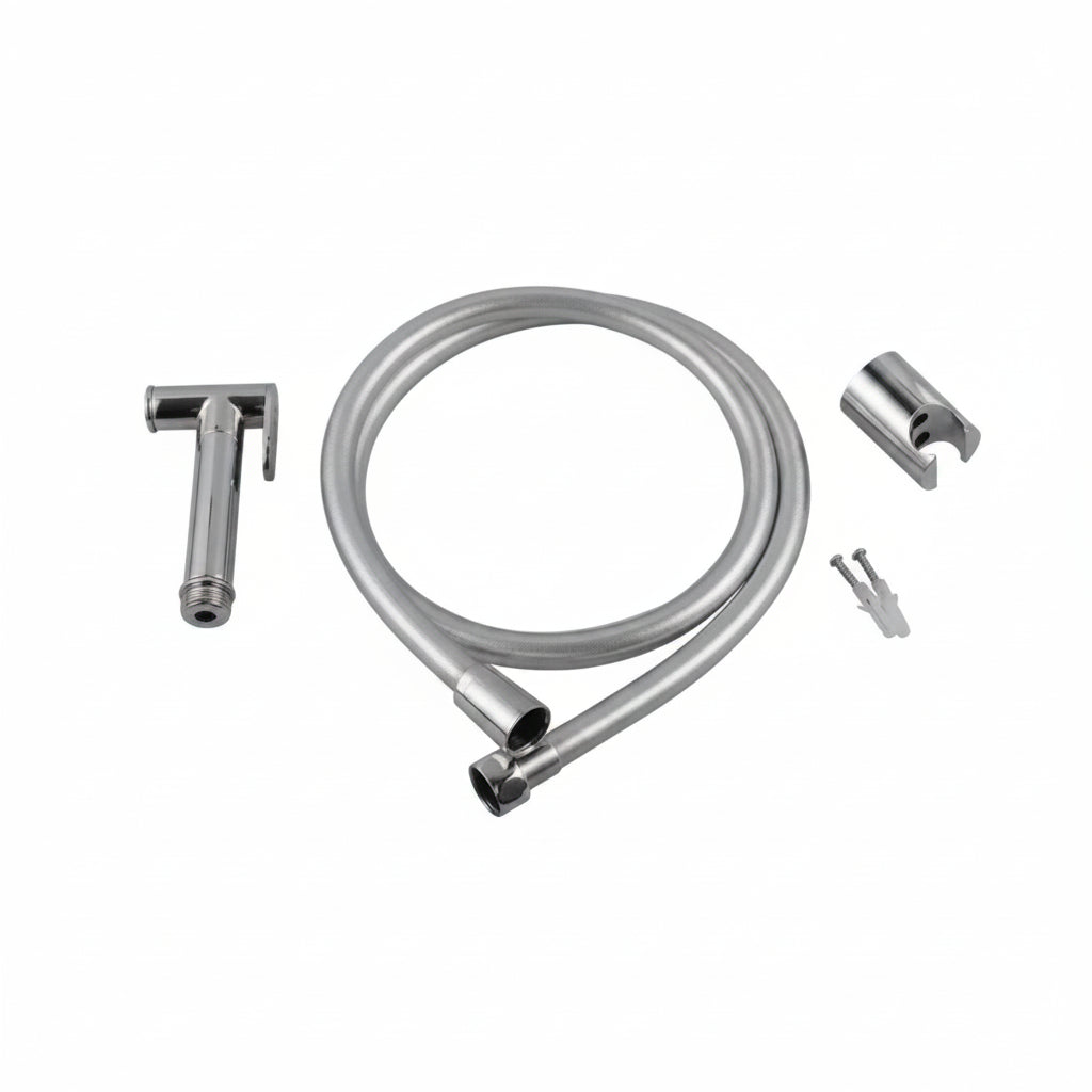 Stainless steel shower faucet kit with flexible hose and brass spray nozzle for campervan and RV showers