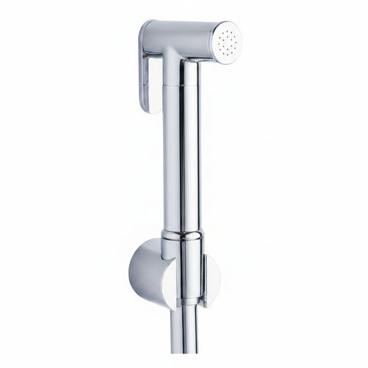 Stainless steel handheld shower spray mounted in wall holder for campervan bathroom