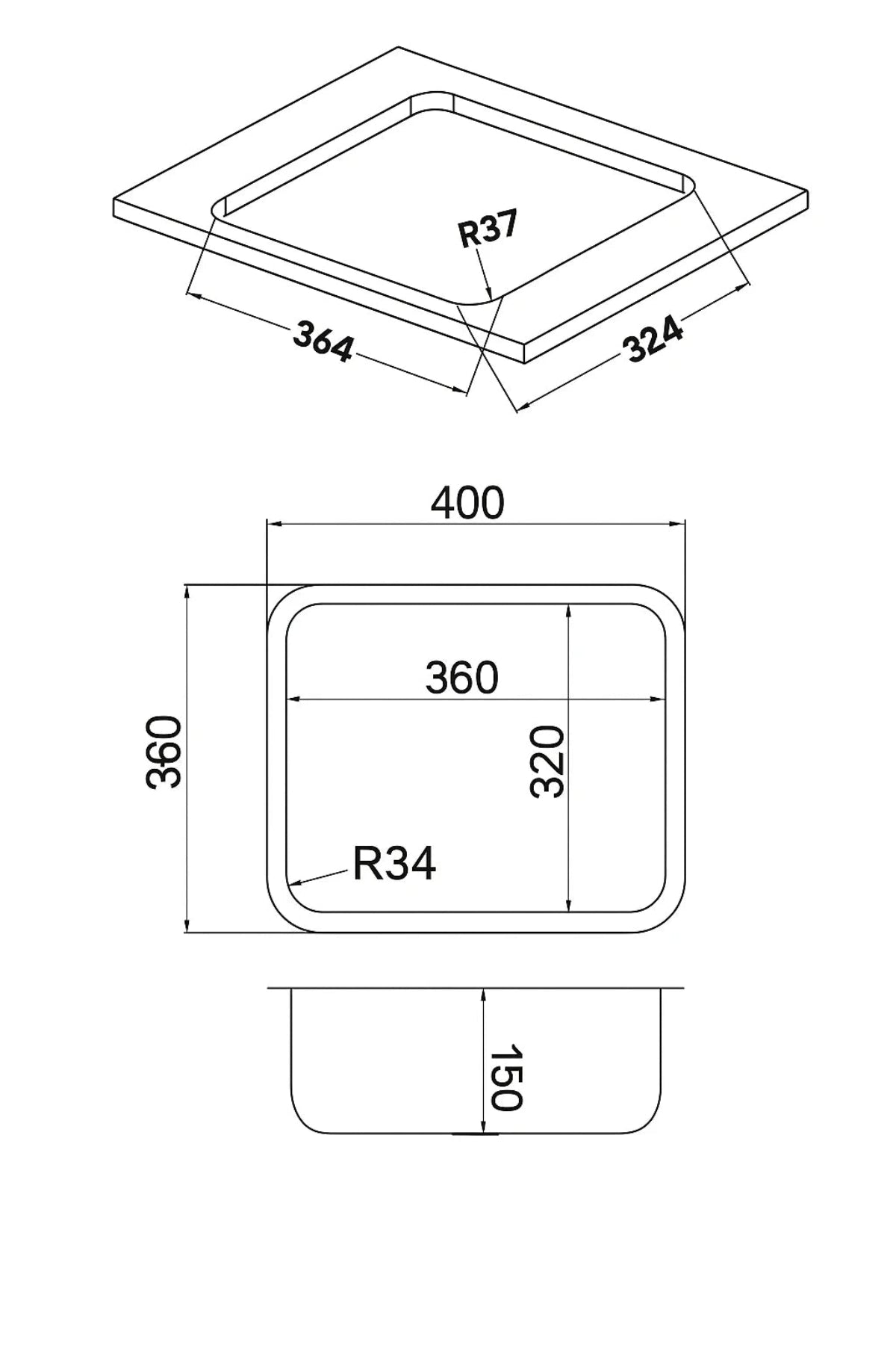 Technical drawing of a rectangular component with dimensions