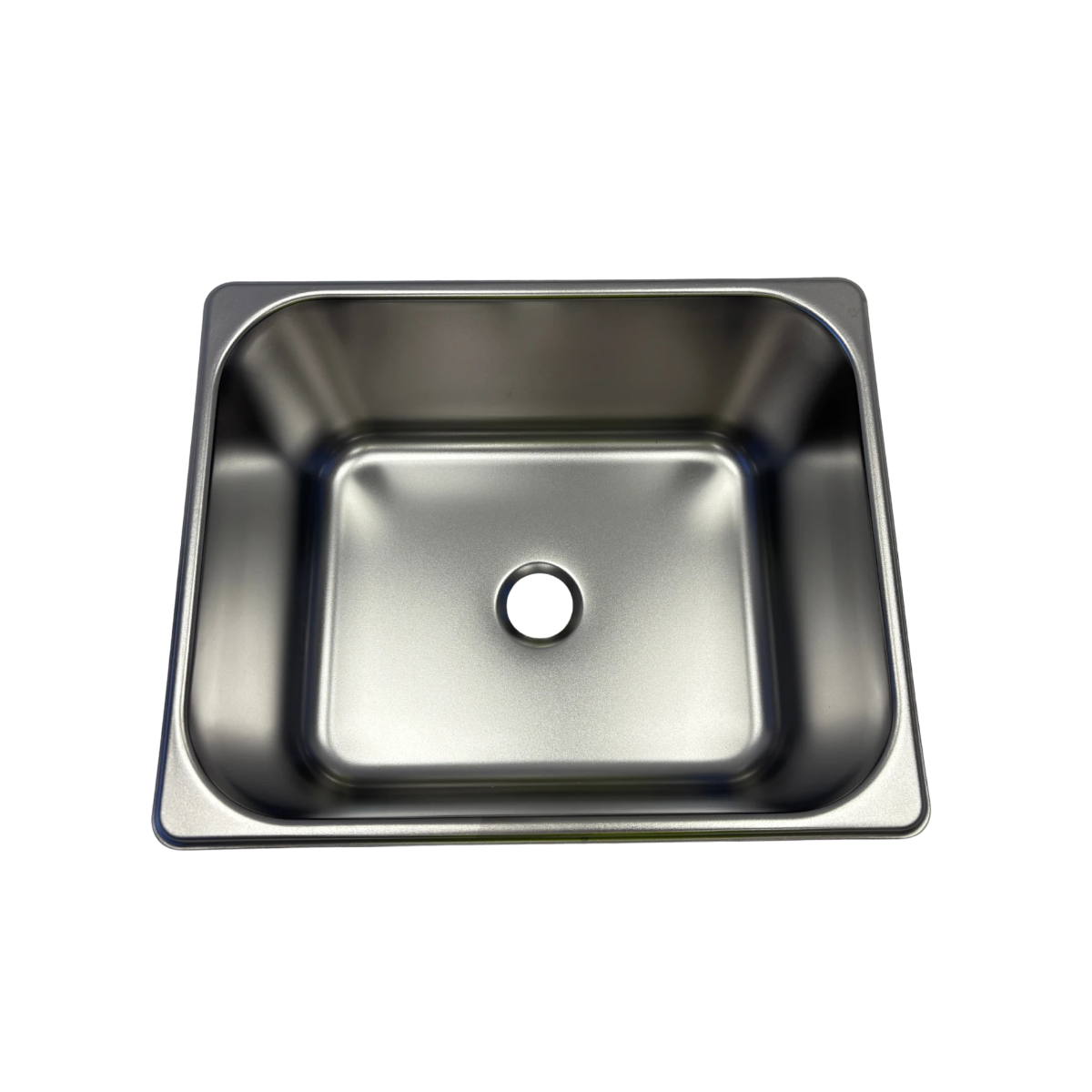 Stainless steel kitchen sink on a white background