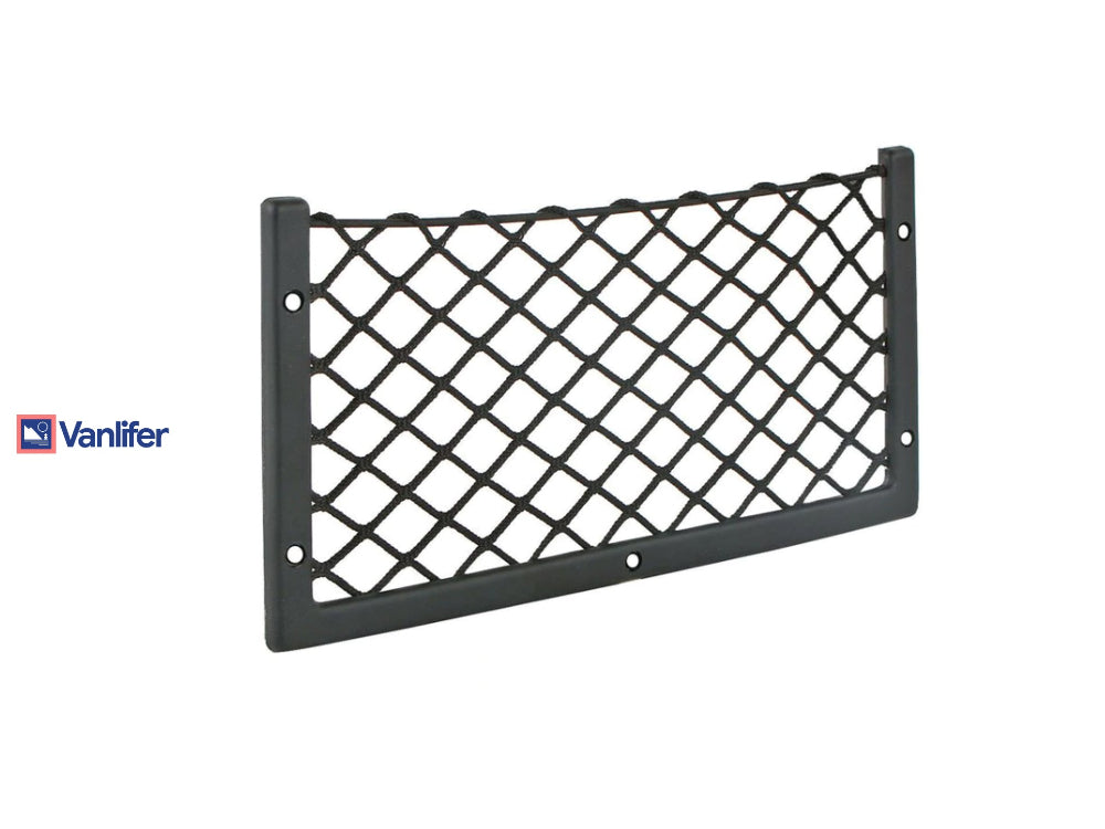 Black mesh storage compartment with Vanifer logo on a white background