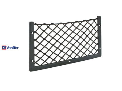 Black mesh storage compartment with Vanifer logo on a white background