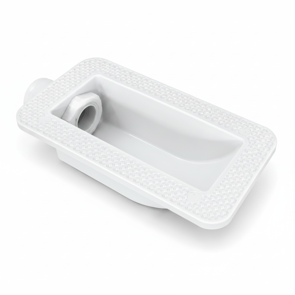 White recessed water fill inlet with textured flange for campervan, caravan and motorhome water systems.