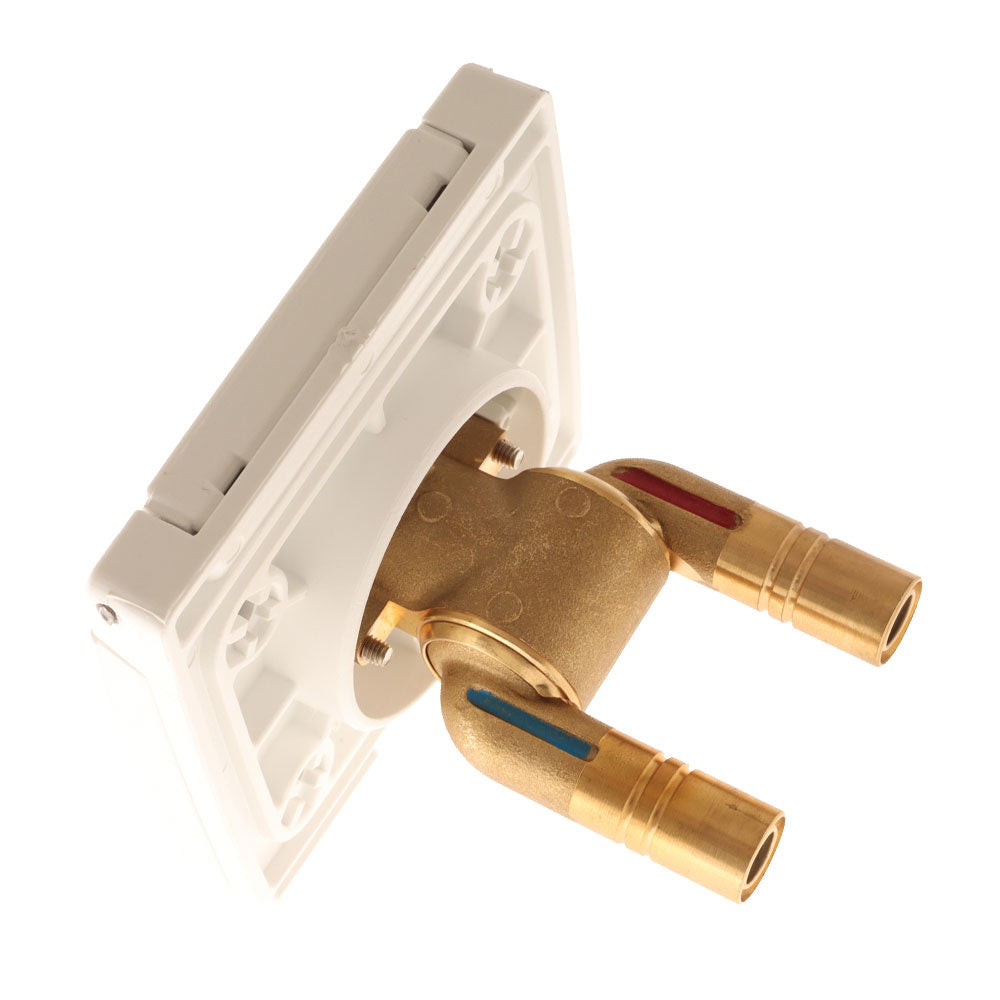 Brass valve with white body on a white background
