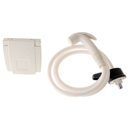 White shower plug and socket set on a white background