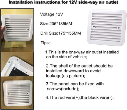 12V Side Extractor Vent Fan 205×185mm