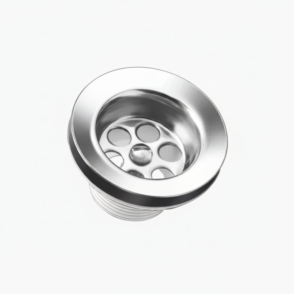 Stainless steel sink drain strainer on a white background
