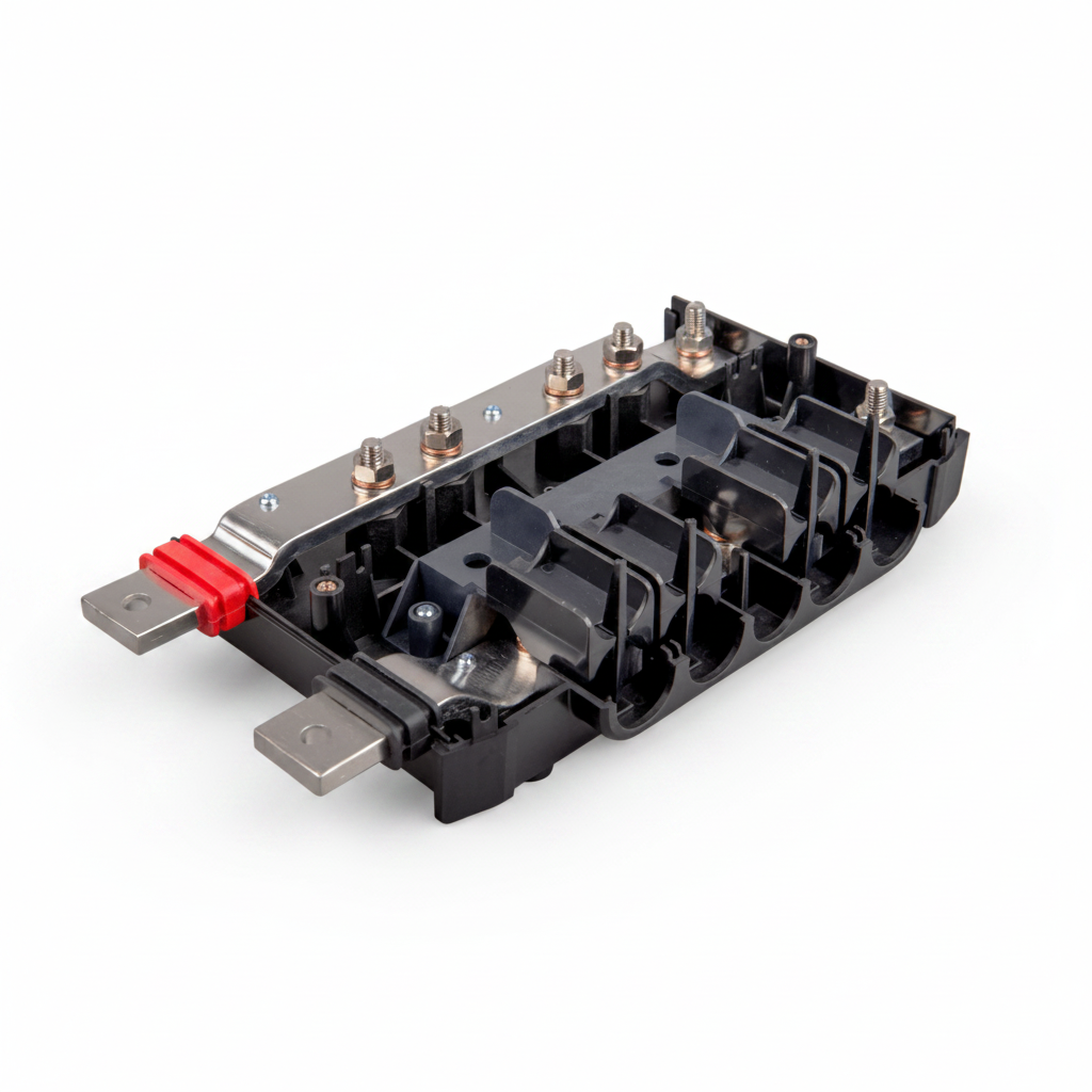 Victron Lynx Power In module top view showing cable routing and M8 terminal layout