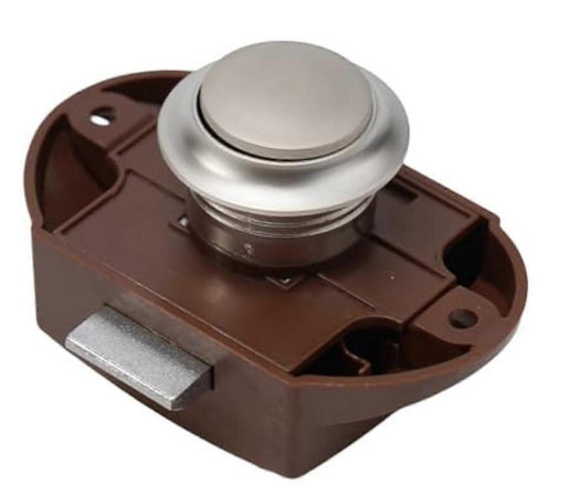 Zinc alloy push latch for camper fit out cabinet door