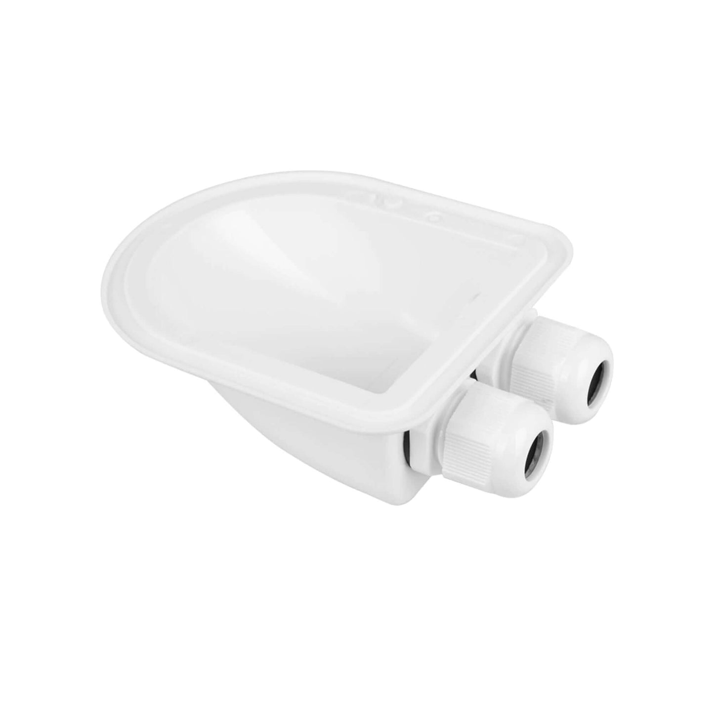 Solar double cable entry gland base showing curved low-profile design and sealant groove for watertight mounting